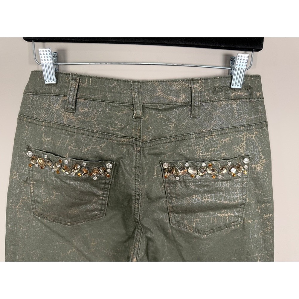 Ethly Jeans Women's Size 2 Olive‎ Green Gold Embellished Pockets Straight Leg - Picture 5 of 12